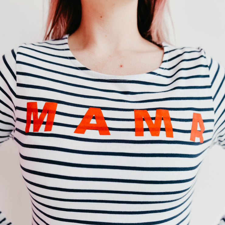 MAMA Striped Round Tee | Red