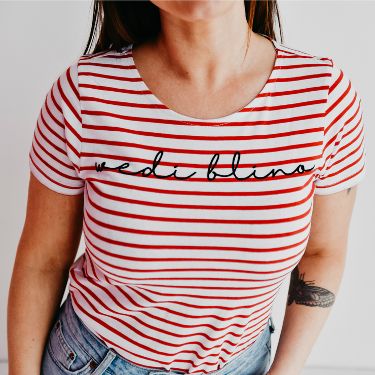 Wedi Blino Striped Round Tee | Red & White
