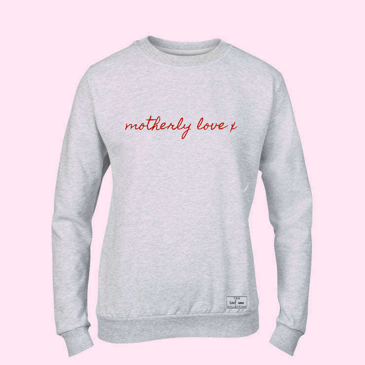 Motherly Love x Grey Jumper | Red Embroidery Design