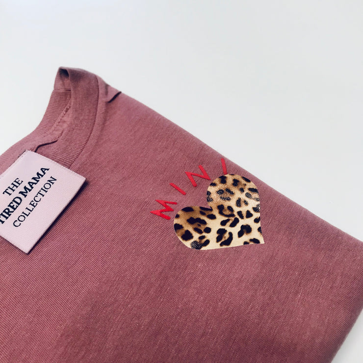 Matchy mini leopard heart tee | Pink